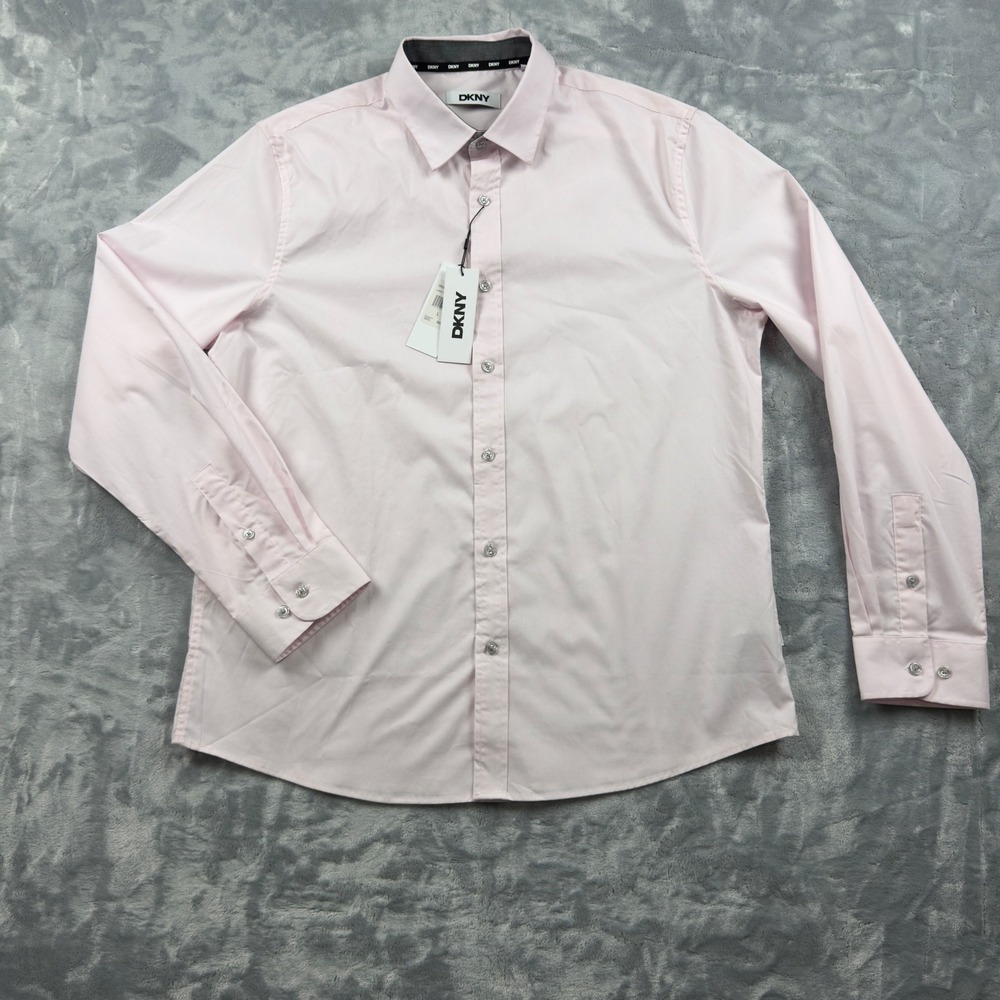 DKNY Mens Light Pink Long Sleeve Button Down Shirt DK000202M Size L NWT
